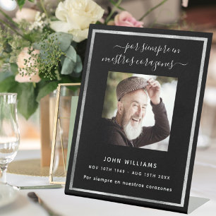 Black silver photo memorial funeral pedestal sign