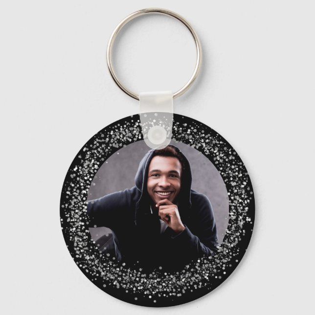 Black silver photo sparkles boyfriend keychain (Front)