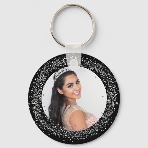 Black silver photo sparkles keychain