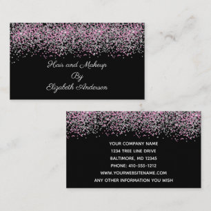 Black Silver Pink Glitter Overlay Glam Girly Business Card