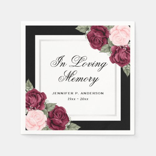 Black Silver Pink Red Floral Funeral Memorial Napkins