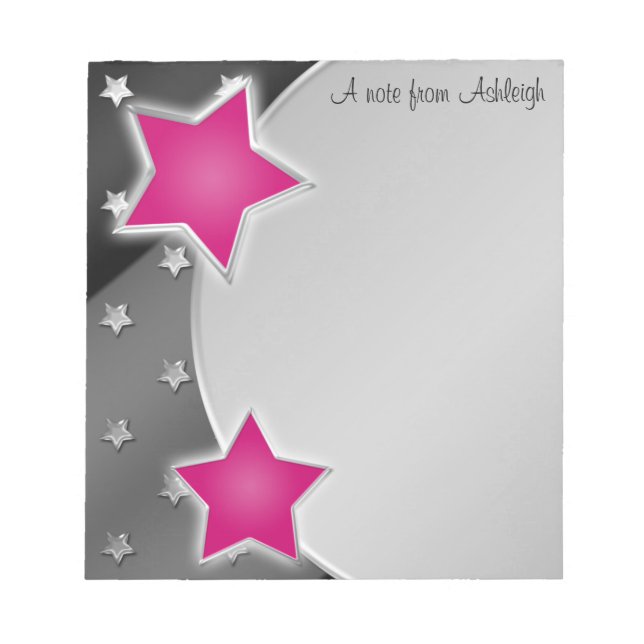 Black Silver Pink Stars Notepad (Front)