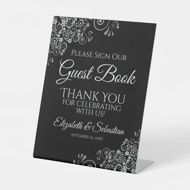 Black & Silver Please Sign our Guest Book Sign (Front)