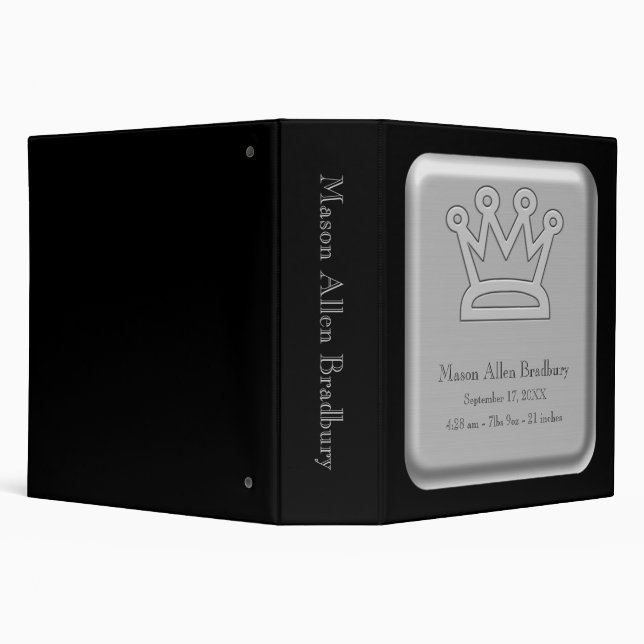 Black & Silver Prince Crown Baby Boy Photo Album Binder (Background)