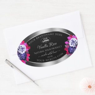 Black Silver Product Labels Blue Pink Roses Logo