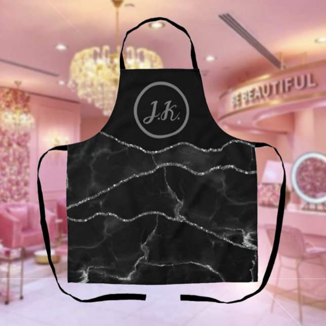 Black Silver Professional Marble Agate Glam  Apron (Creator Uploaded)