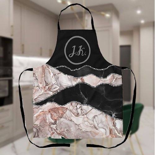 Black Silver Professional Marble Agate Glam  Apron