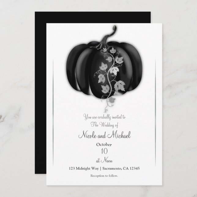Black & Silver Pumpkin Storybook Fall Wedding  Invitation (Front/Back)