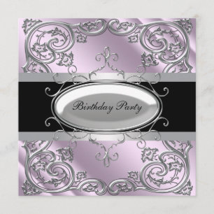 Black Silver Purple Girls Womans Birthday Party Invitation