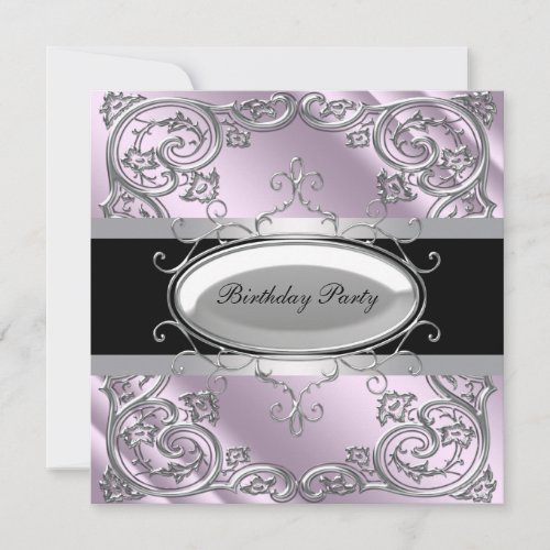 Black Silver Purple Girls Womans Birthday Party Invitation