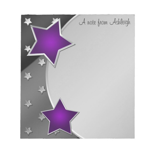 Black Silver Purple Stars Notepad (Front)