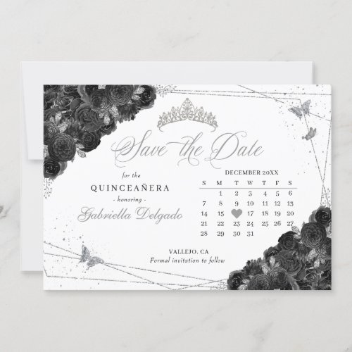 Black  Silver Quinceaera Save The Date Invitation