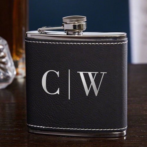 Black  Silver Quinton 6 oz Stainless Steel Flask