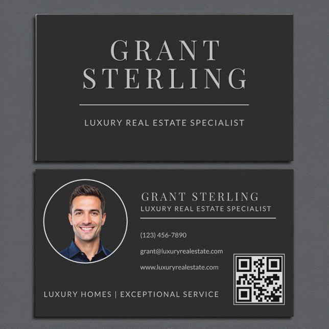 Black Silver Real Estate Agent QR Code Business Card (Creator Uploaded)