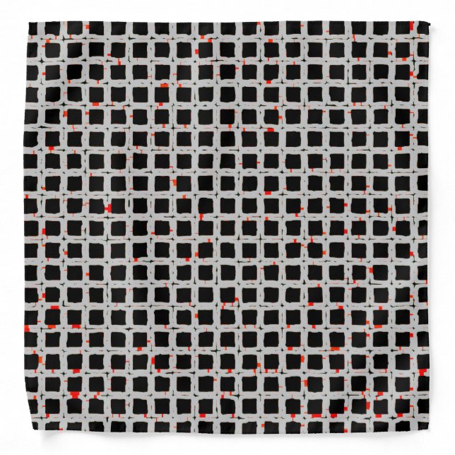 Black Silver Red Abstract Pattern Chic Bandana (Front)
