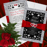 Black Silver Red Hearts, Floral Wedding Invitation at Zazzle