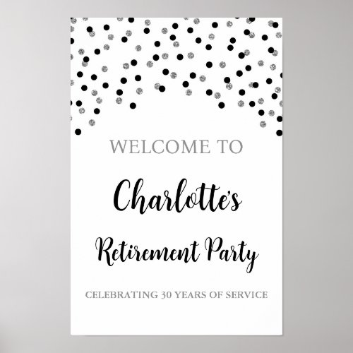 Black Silver Retirement Party Custom 12x18 Poster