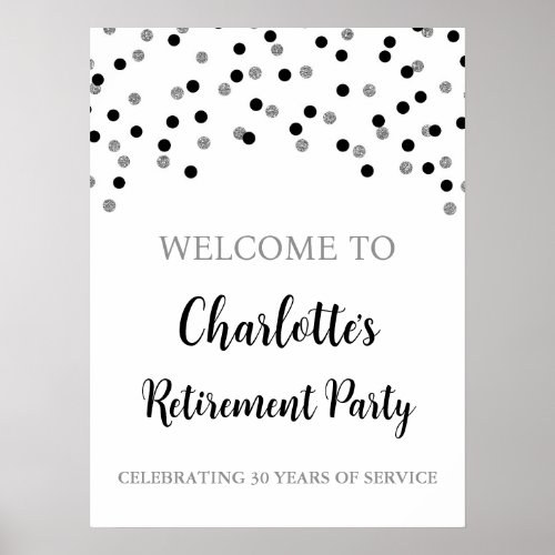 Black Silver Retirement Party Custom 18x24 Poster