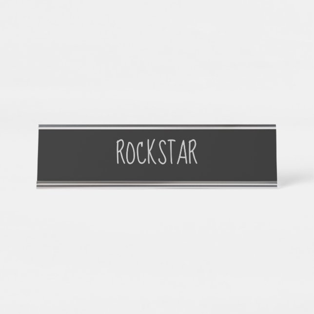 Black Silver 'Rockstar' Funny Pun Desk Name Plate (Front)