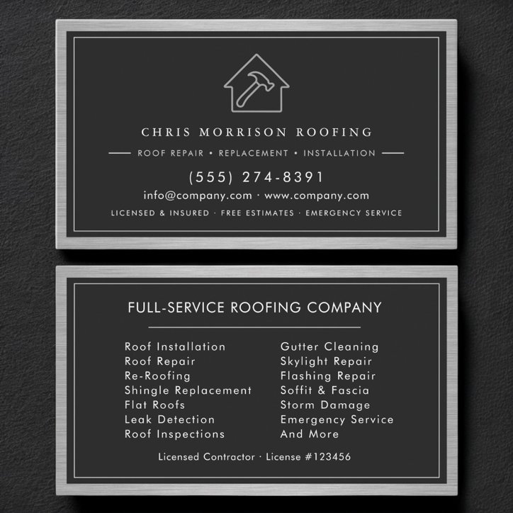 Black Silver Roofing Roofer Construction Services Business Card
