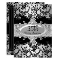 Black Silver Rose & Jewel 25th Anniversary Invite