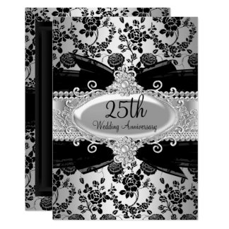 Black Silver Rose & Jewel 25th Anniversary Invite