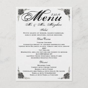 Black Silver Rose Wedding Dinner Menu Thank You by ForeverAndEverAfter at Zazzle