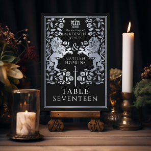 Black Silver Royal Medieval Lion Wedding  Table Number