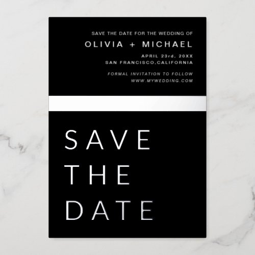 Black Silver Save the Date Elegant Modern Foil Invitation