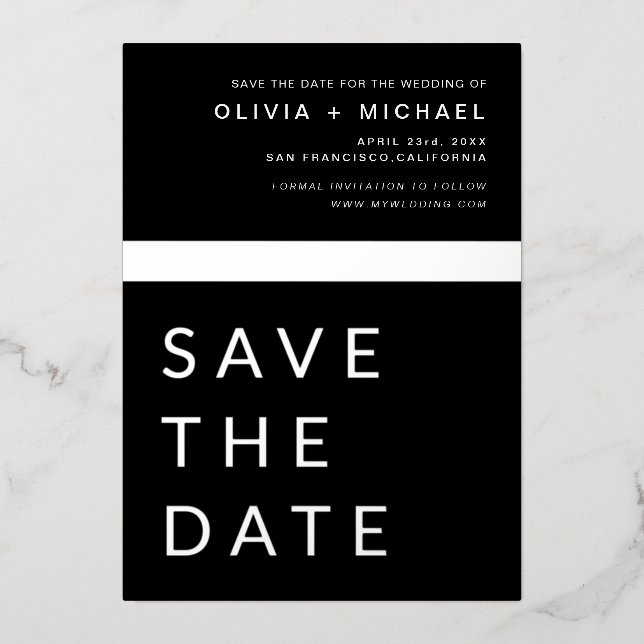 Black Silver Save the Date Elegant Modern Foil Invitation (Front)