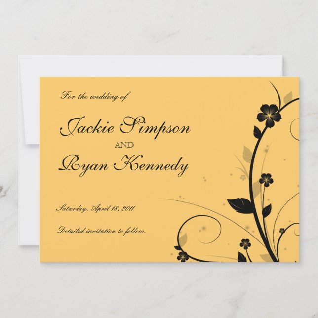 Black Silver Save the Date Invitation Floral Gold (Front)