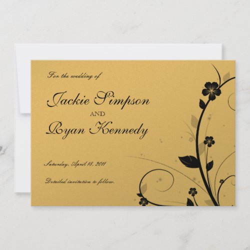 Black Silver Save the Date Invitation Floral Gold