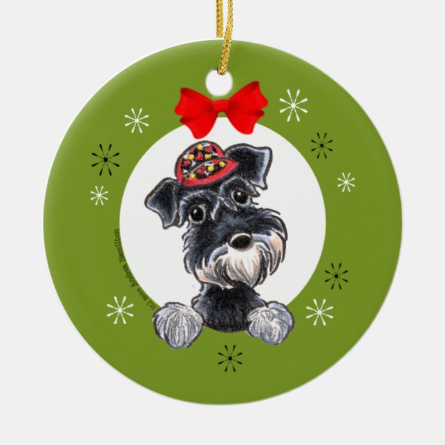 Black Silver Schnauzer Christmas Classic Ceramic Ornament (Front)