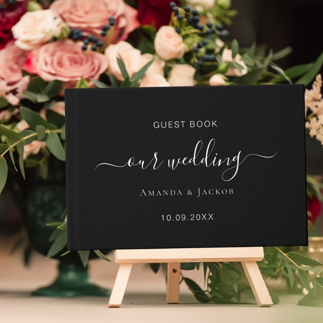 Black silver script wedding  foil guest book  (Creator Uploaded)