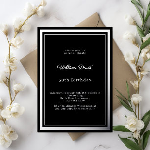 Black silver simple luxury birthday foil invitation