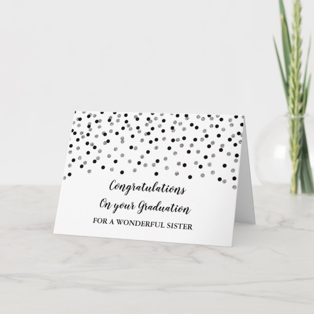 Black Silver Sister Congratulations Graduation Card (Front)