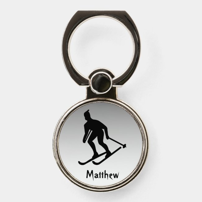 Black Silver Skiing Sports Phone Ring Holder