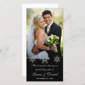 Black, Silver Snow Flakes Wedding Photo Card (Front/Back)