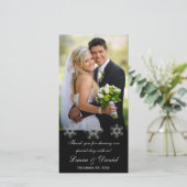 Black, Silver Snow Flakes Wedding Photo Card (Standing Front)