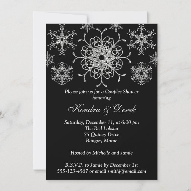 Black, Silver Snowflakes Couples Shower Invite (Front)