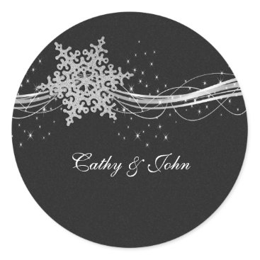 black Silver Snowflakes wedding favor stickers