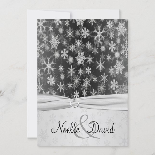 Black, Silver Snowflakes Wedding Invite (Front)