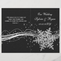black Silver Snowflakes wedding programs folded