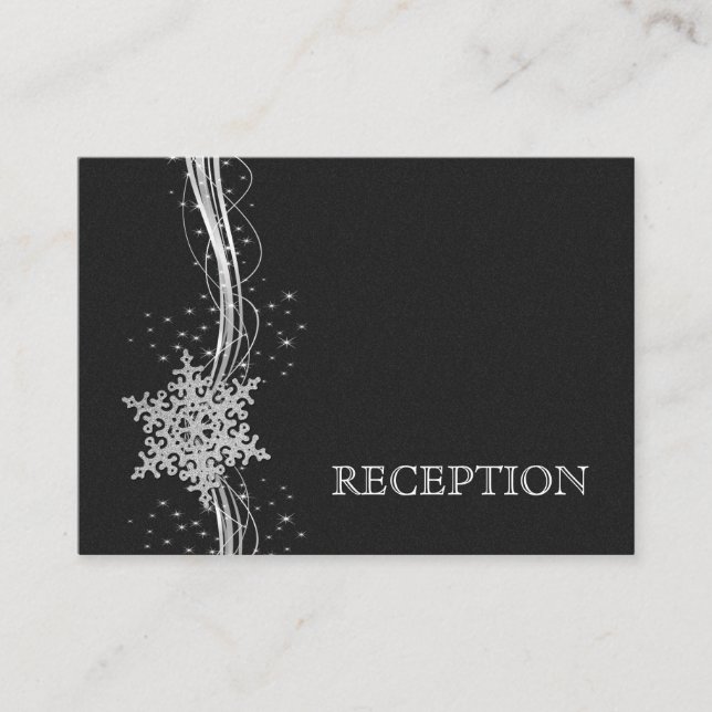 black Silver Snowflakes wedding reception invite (Front)