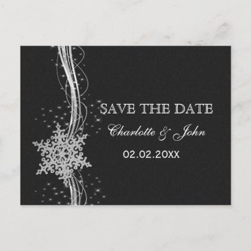 black Silver Snowflakes Winter save the Date Announcement Postcard