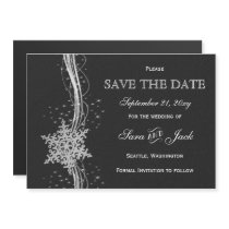black Silver Snowflakes Winter save the date Magnetic Invitation
