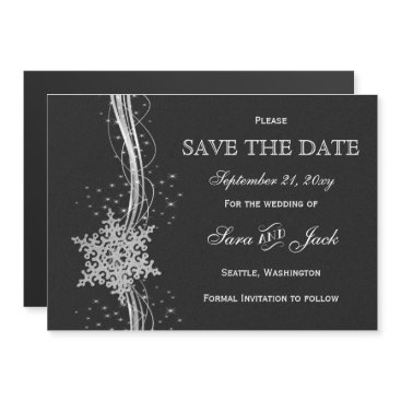 black Silver Snowflakes Winter save the date Magnetic Invitation