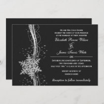 black Silver Snowflakes Winter wedding invitations