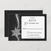 black Silver Snowflakes Winter wedding RSVP (Front/Back)