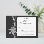 black Silver Snowflakes Winter wedding RSVP (Standing Front)